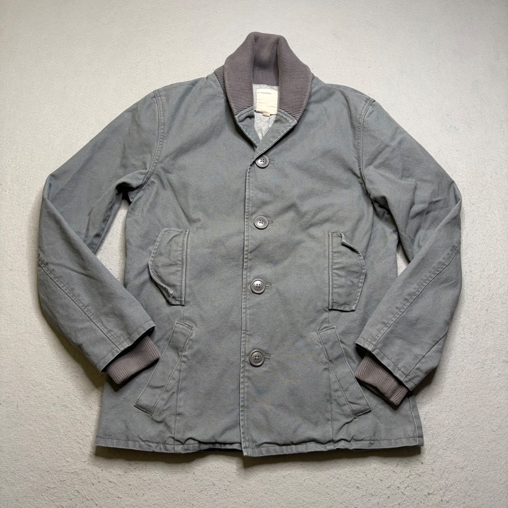 Life/After/Denim Jacket Mens M Grey Canvas Shawl Collar Ribbed Trim Chore Coat